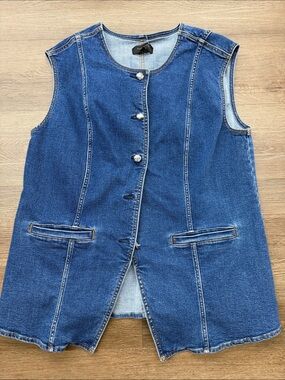 Talbots Blue Denim Sleeveless Button Front Vest